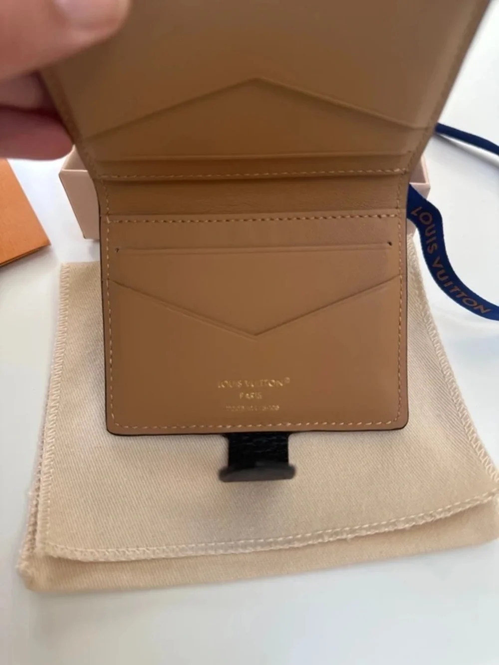 Louis Vuitton Black Pebbled Leather Card Holder with Gold LV Clasp